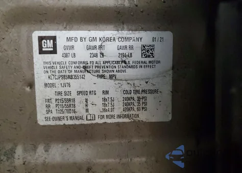 2021 Chevrolet Trax 1Lt из США, поврежденный, VIN KL7CJPSB5MB355142